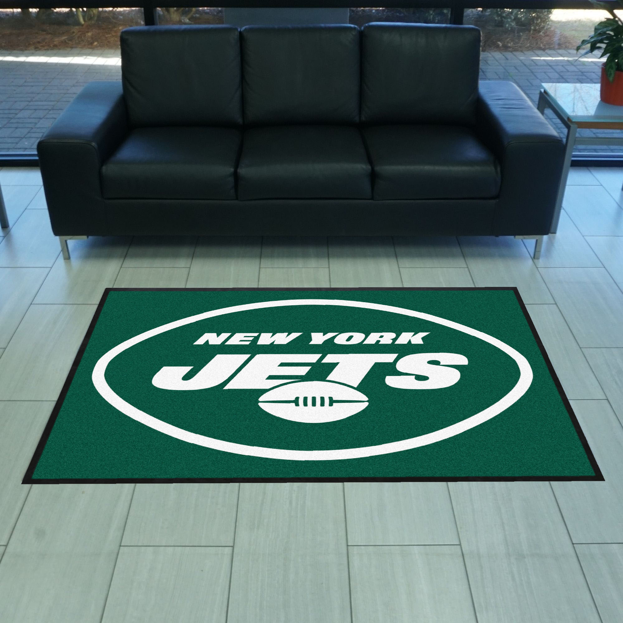 NFL New York Jets 3'7" X 5'7" Green Landscape Logo Mat - 9893 Room Scene