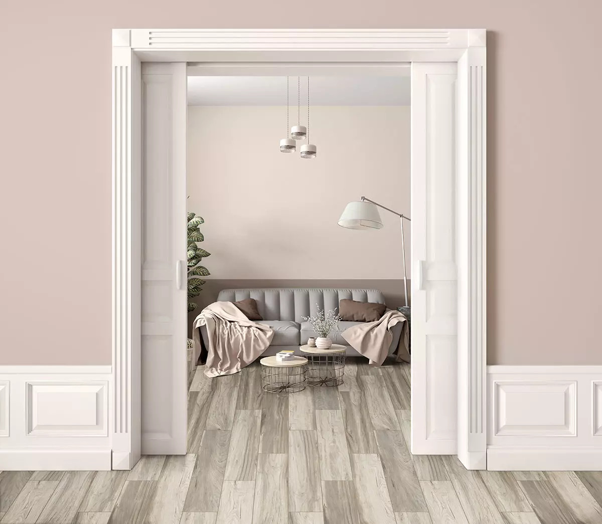 Carolina Timber II Beige 6" X 24" Porcelain Tile Room Scene