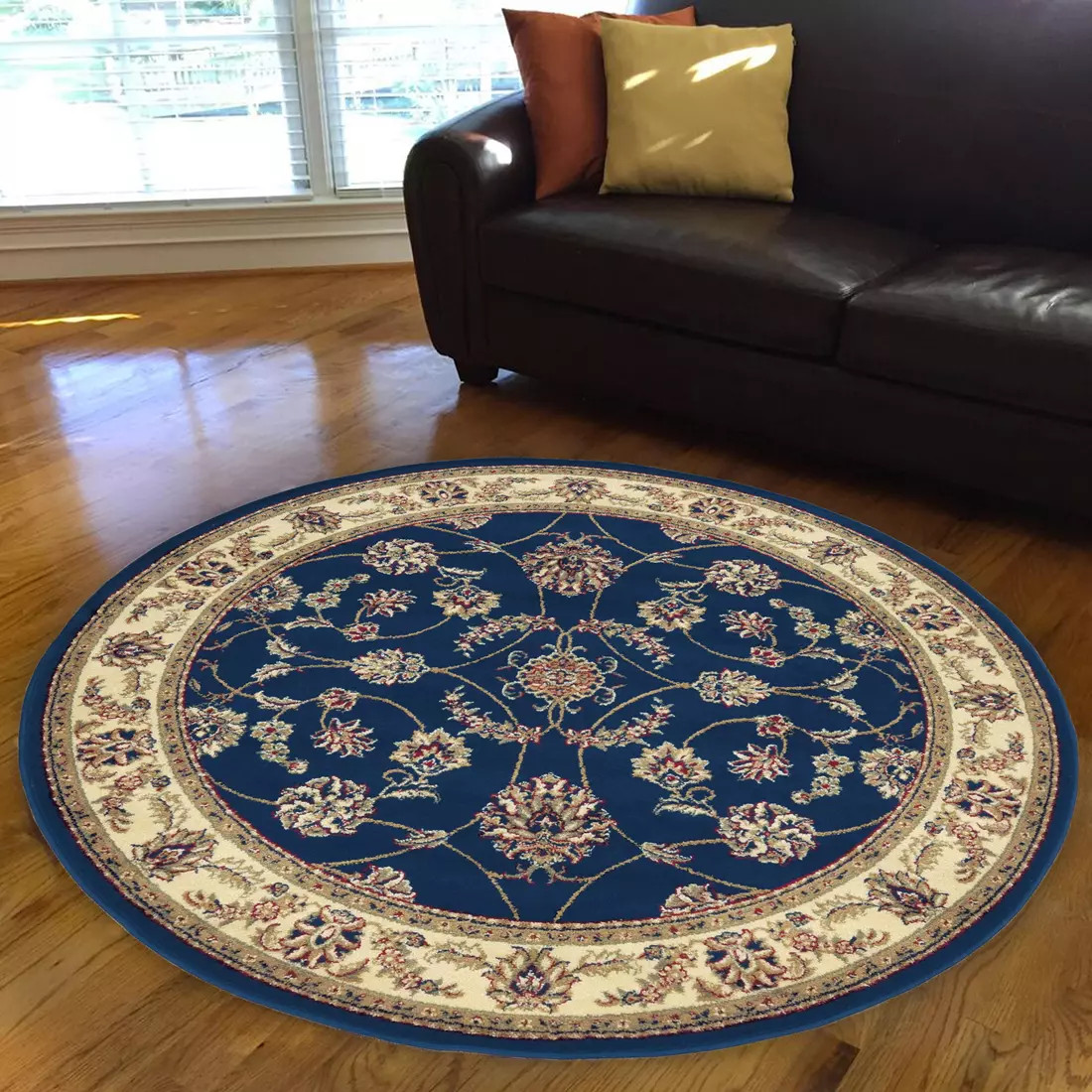 Radici Como 1596 Navy Round Area Rug Room Scene