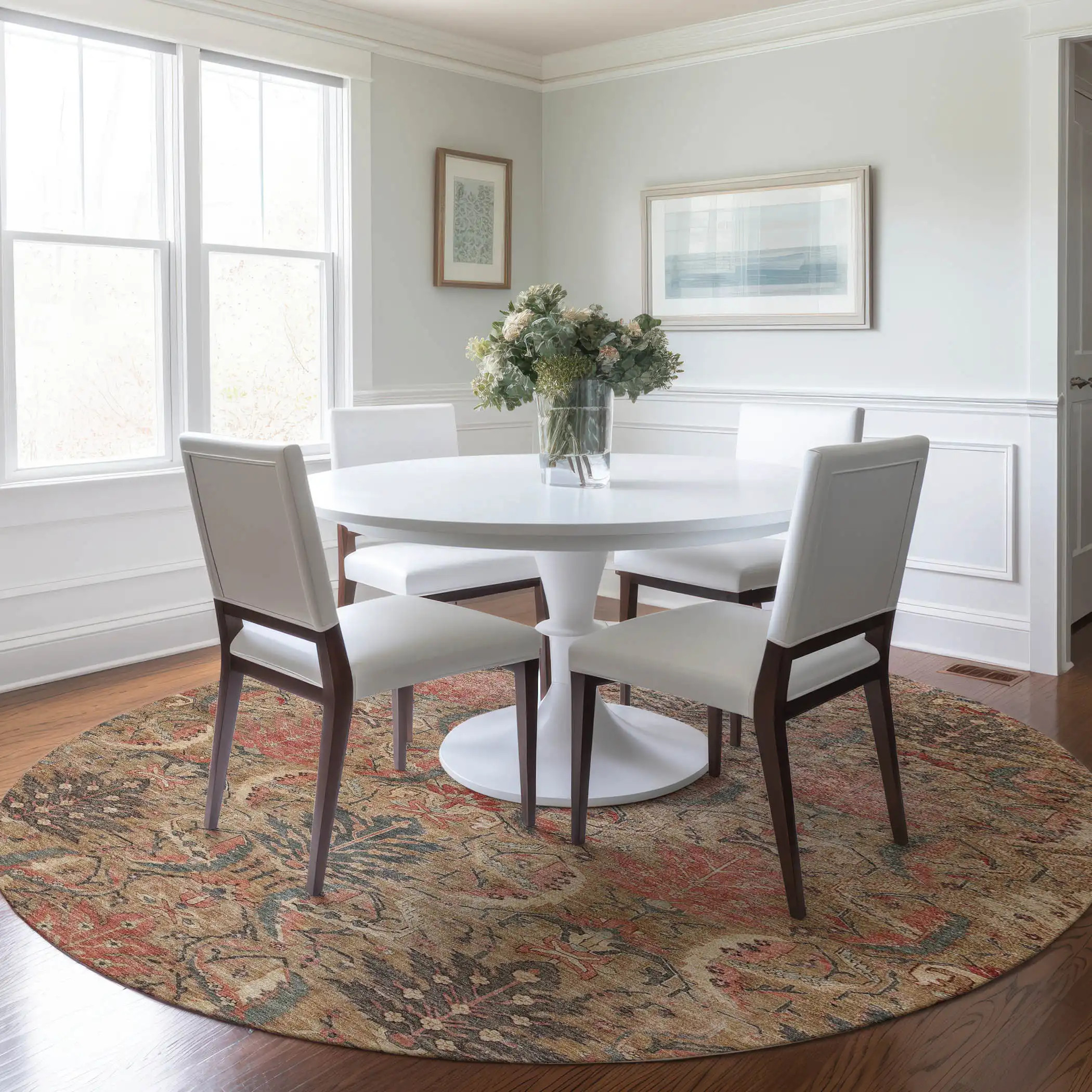 Dalyn Solace SL7 Tan Area Round Rug Room Scene
