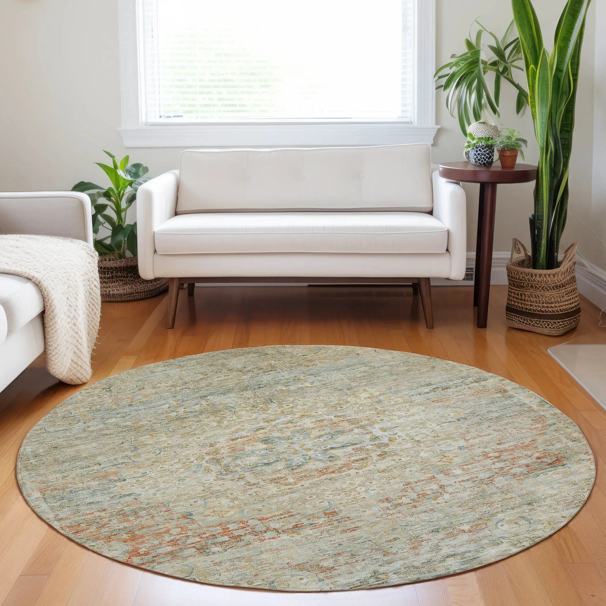 Dalyn Tabrook TB1 Tan Area Round Rug Room Scene