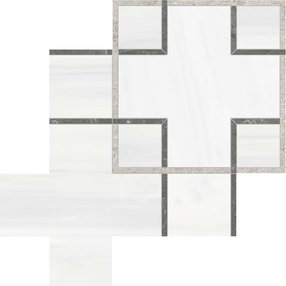 Utopio Schema 11x11 Mosaic Honed W/ Polished Accents 5001-0379-0 Mist Tile