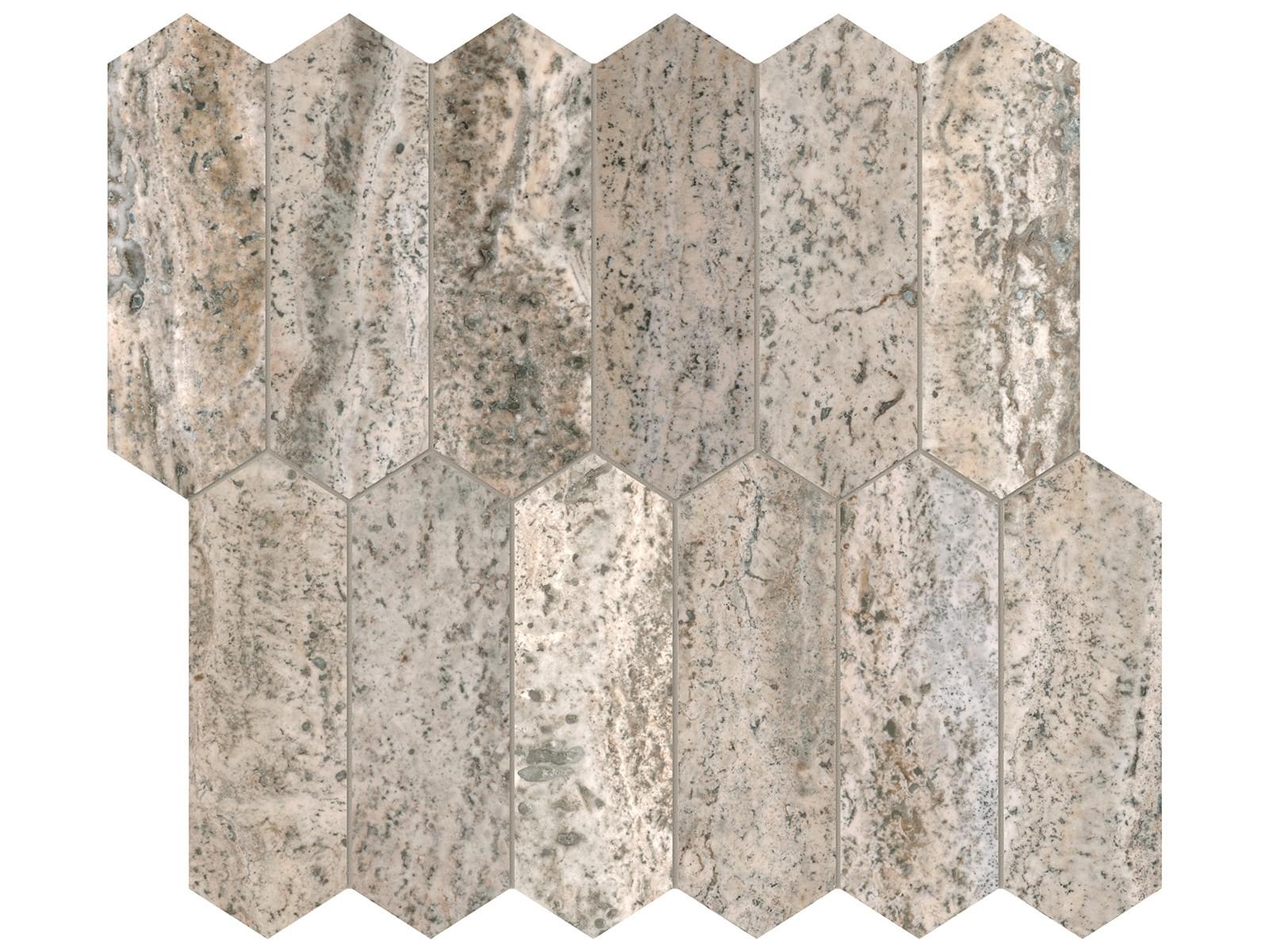 Marble 2X6 Picket Mosaic Travertine Filled & Honed 5001-0317-0 Silver Ash Tile