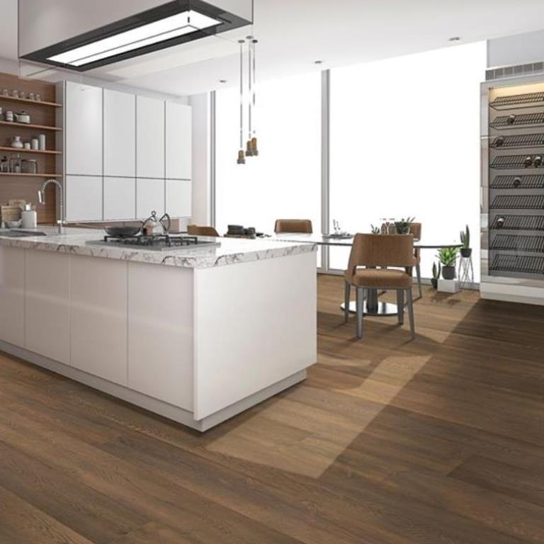 Karastan BelleLuxe Chateau Leon KLWO2-05 CalvaryBrown Oak 9-7/16" X 80-1/2" 10 MM Laminate Flooring [Room Scene