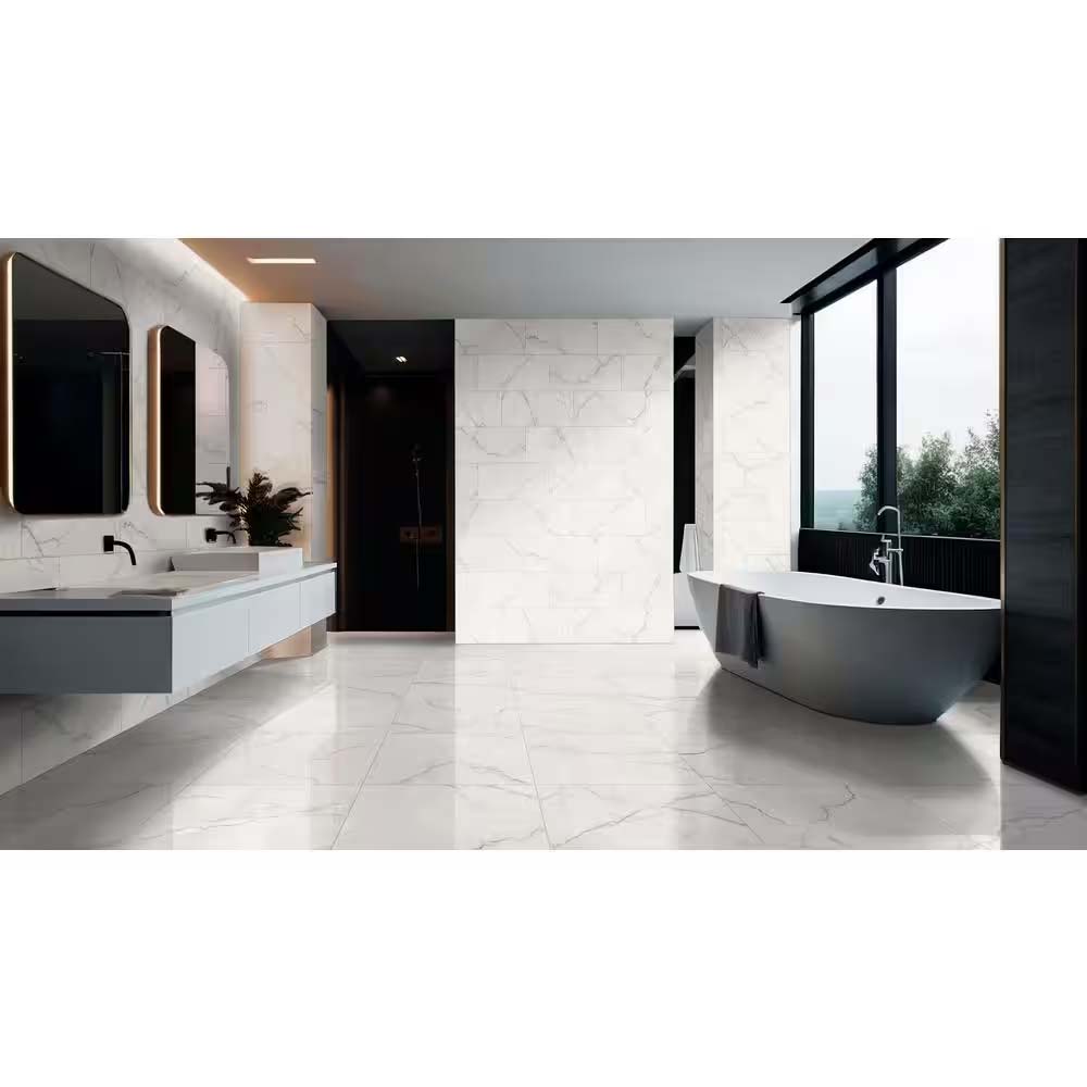 Brighton Polished Grey 12" X 24" Porcelain Tile Room