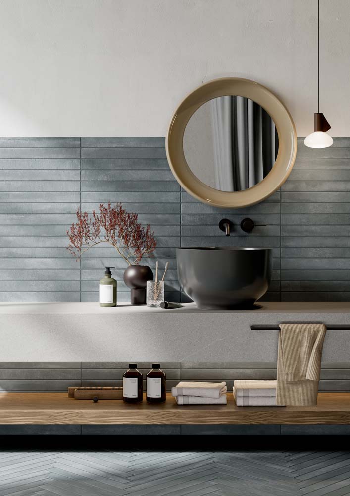 Arenosa Dark Blue 2" X 18" Porcelain Tile Room Scene