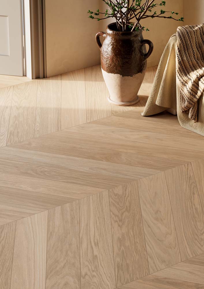 Chevron Dream Ecru 6" X 33.5" Porcelain XL Tile Room Scene