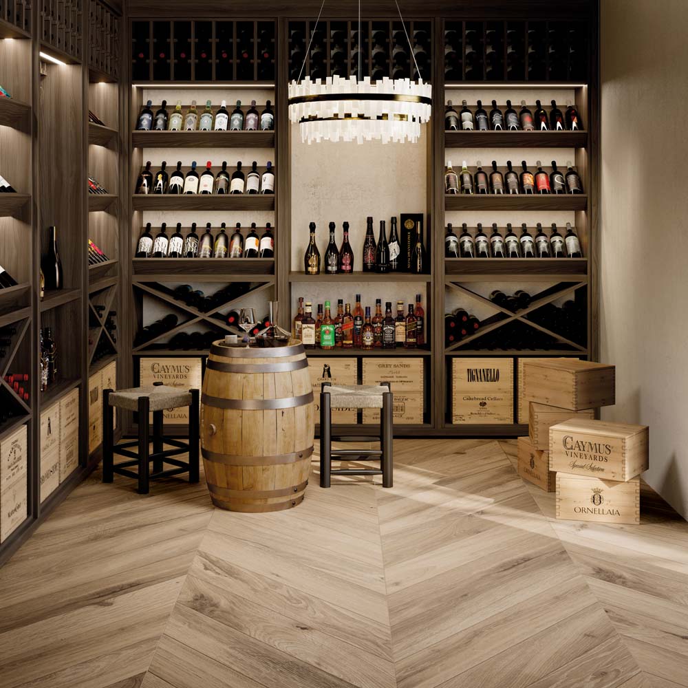 Chevron Timeless Ecru 6" X 33.5" Porcelain XL Tile Room Scene