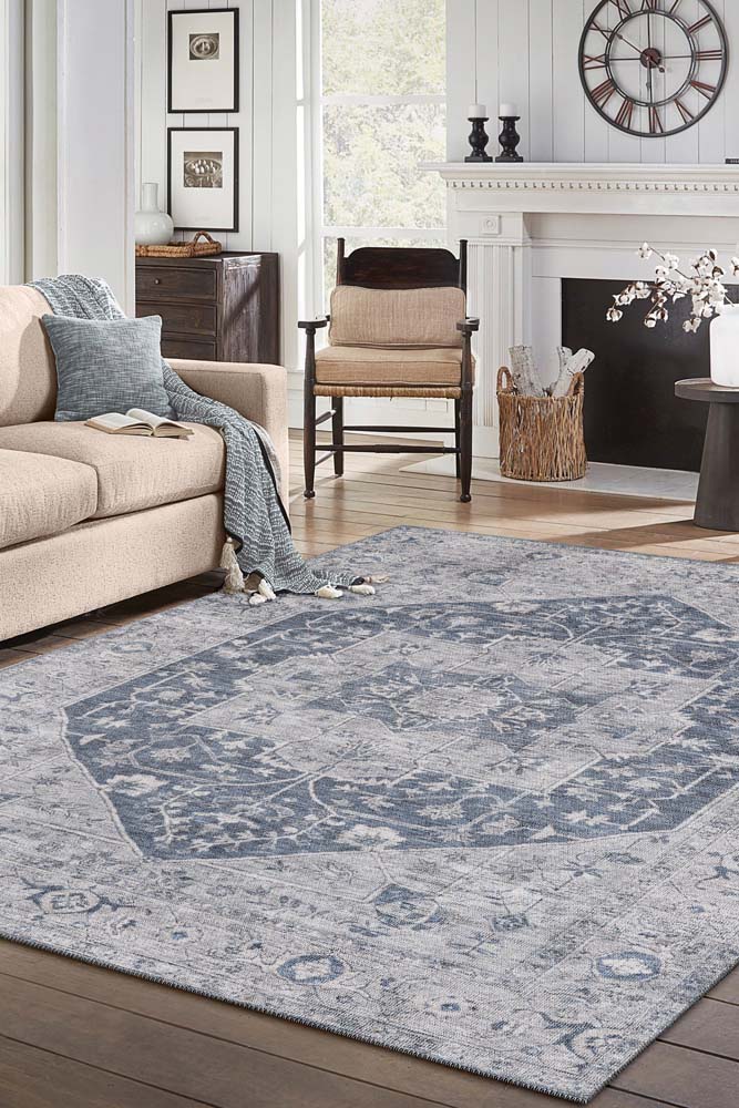 Kas London 4819 Denim Area rug room scene