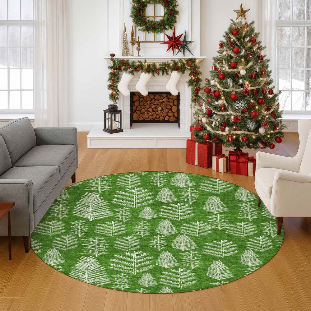Dalyn Merry & Bright MY21 Green Area Rug Round Room Scene