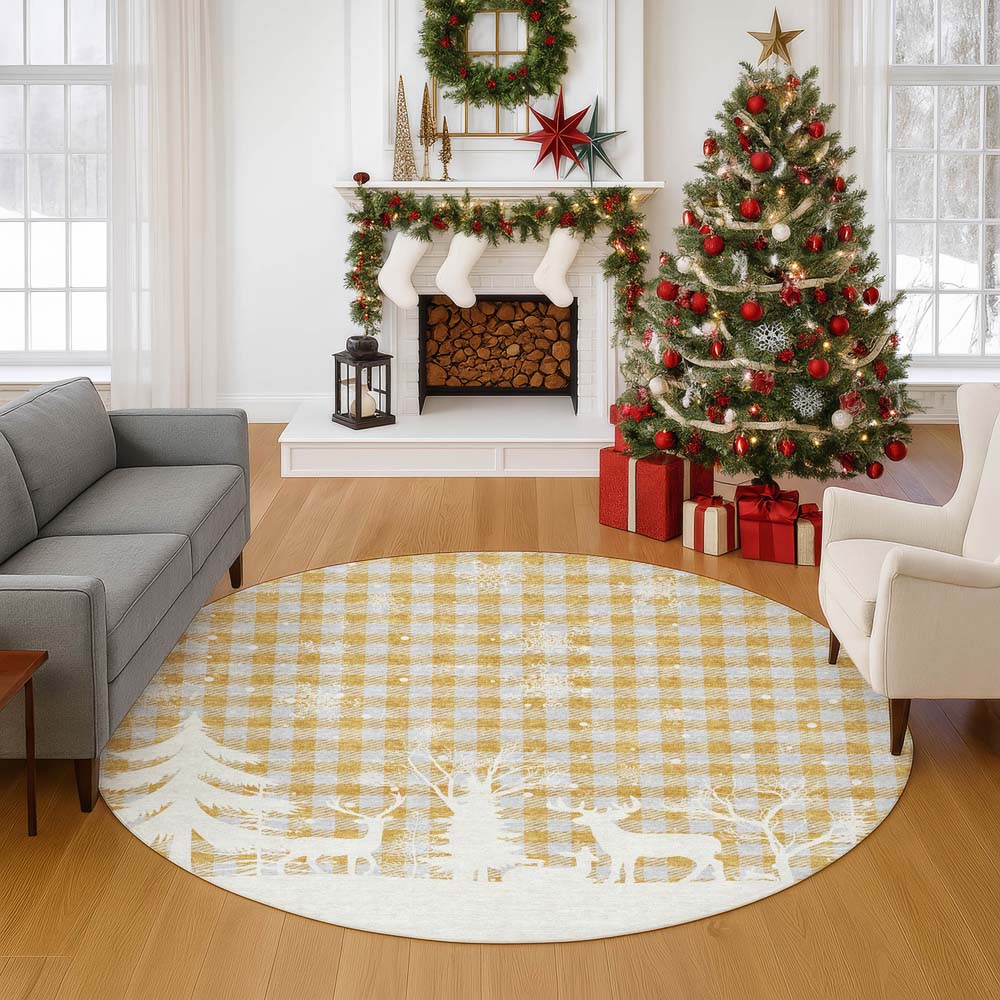 Dalyn Merry & Bright MY26 Gold Area Rug Round Room Scene Dalyn Merry & Bright MY26 Gold Area Rug Round Room Scene