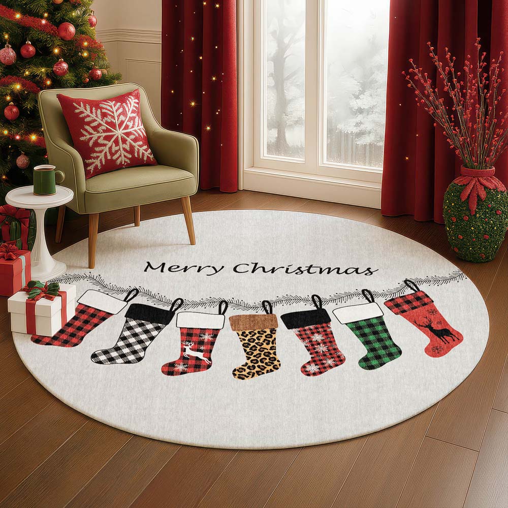 Dalyn Merry & Bright MY5 Silver Area Rug Round Room Scene