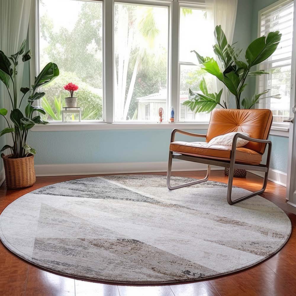 Dalyn Neo NO11 Silver Area Rug Round Room Scene