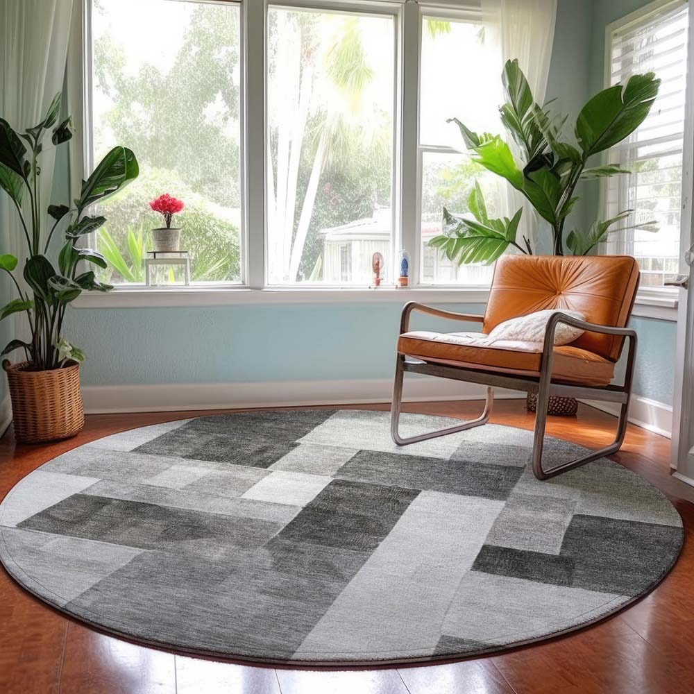 Dalyn Neo NO15 Pewter Area Rug Round Room Scene