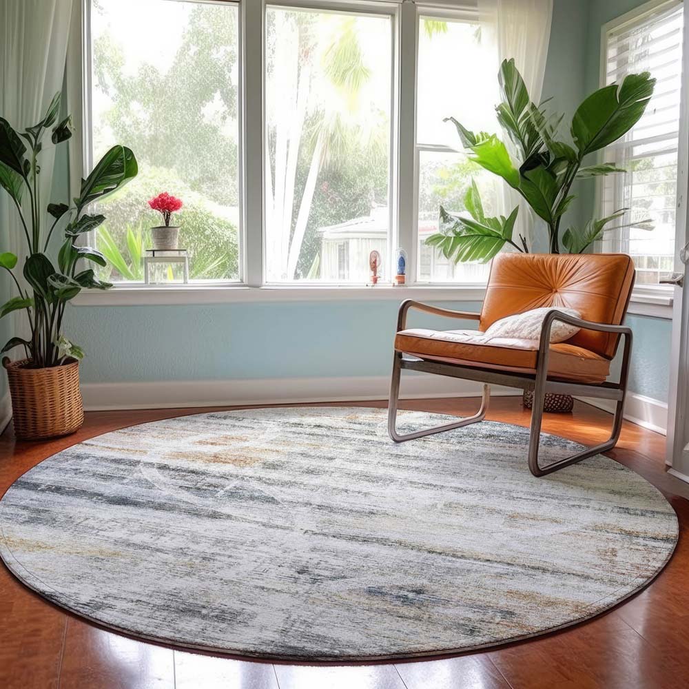 Dalyn Neo NO3 Silver Area Rug Round Room Scene