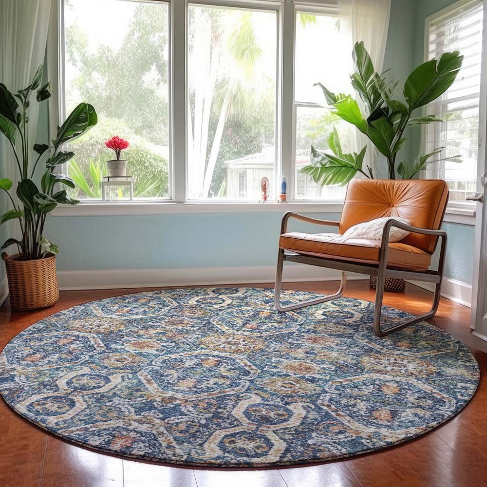 Dalyn Neo NO6 Denim Area Rug Round Room Scene