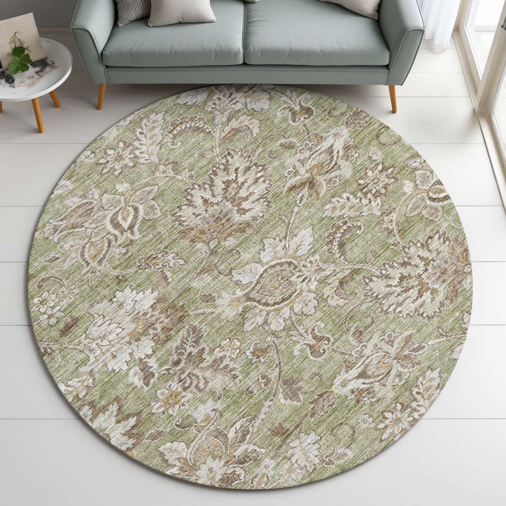 Dalyn Silk Road SR2 Aloe Area Rug Round Room Scene
