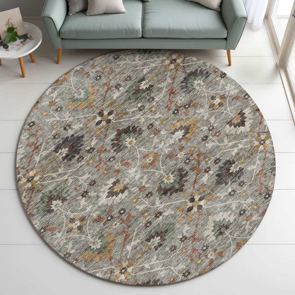 Dalyn Silk Road SR4 Pewter Area Rug Round Room Scene