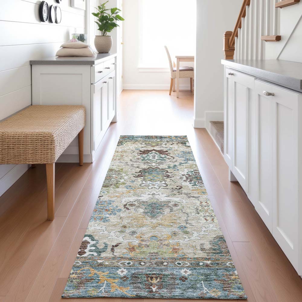Dalyn Silk Road SR5 Aqua Area Rug Runner Room Scene