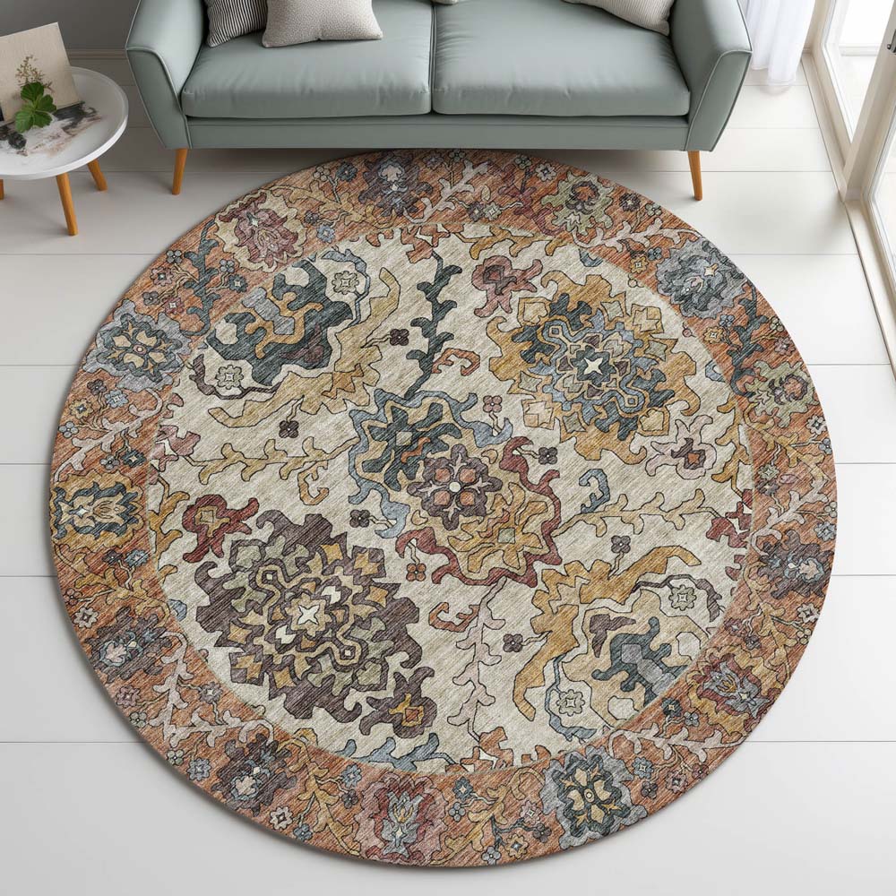 Dalyn Silk Road SR5 Copper Area Rug Round Room Scene