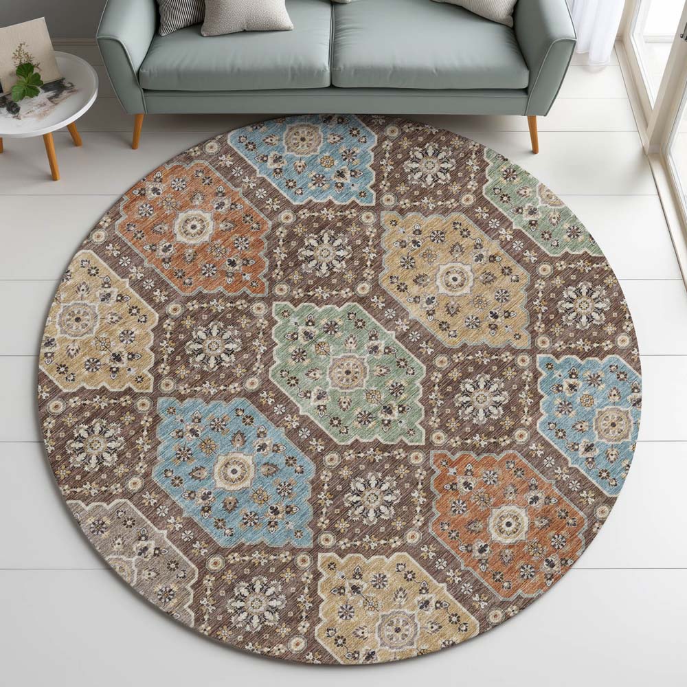 Dalyn Silk Road SR7 Chocolate Area Rug Round Room Scene