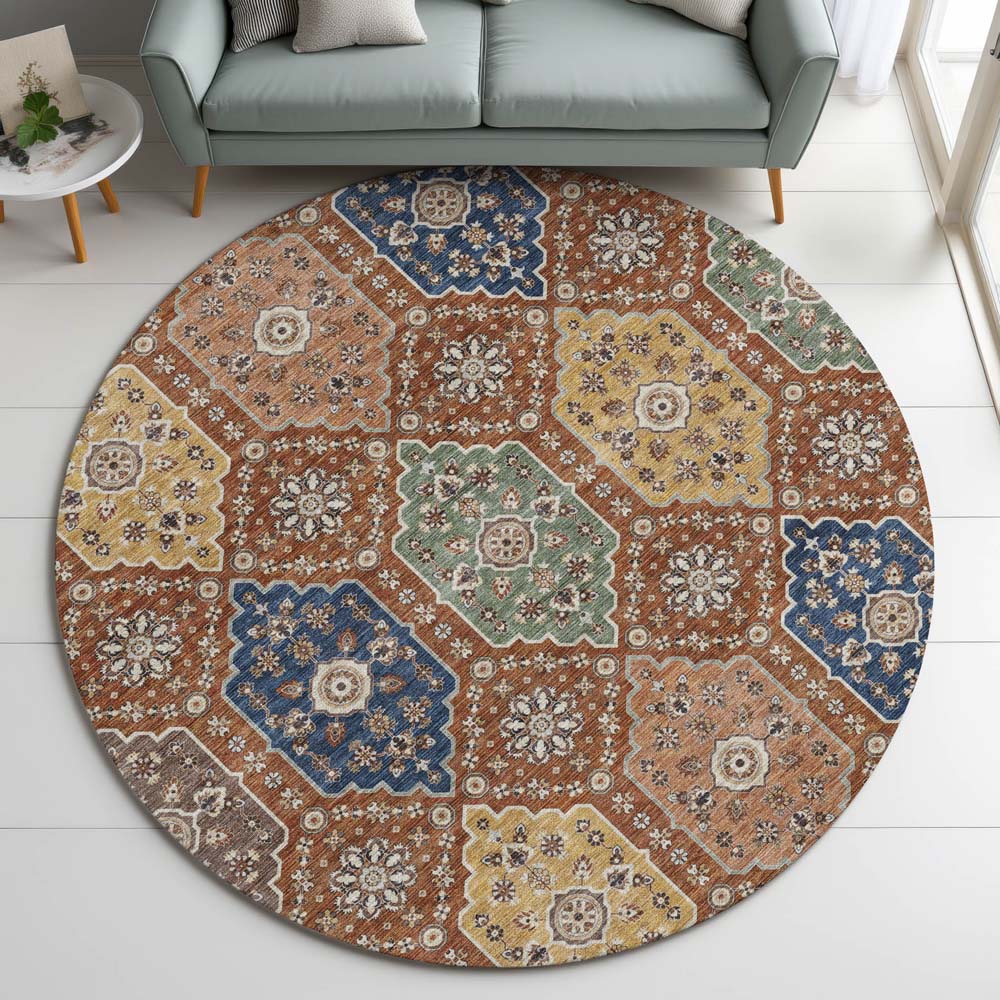 Dalyn Silk Road SR7 Paprika Area Rug Round Room Scene
