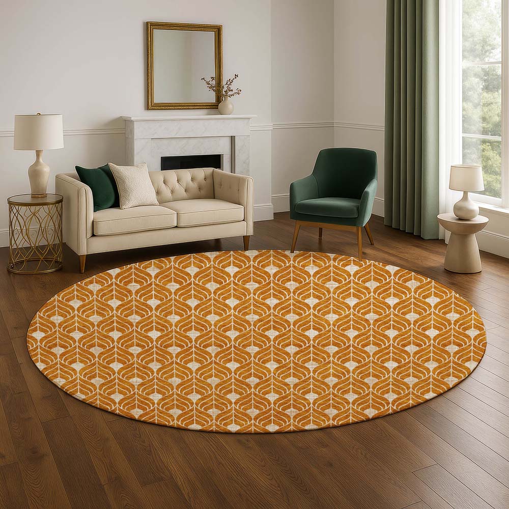 Dalyn The Reserve TR10 Terracotta Area Rug Round Room Scene