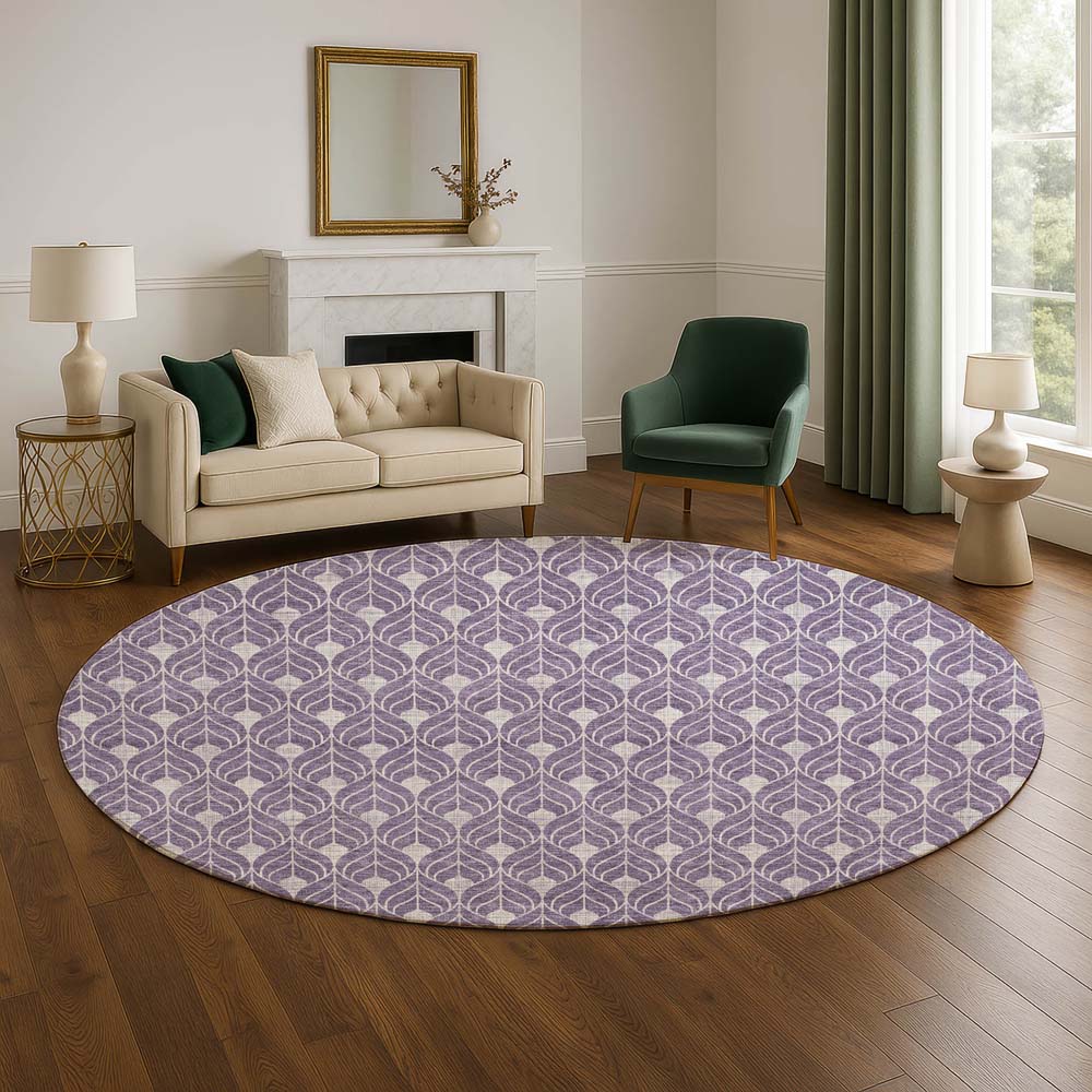 Dalyn The Reserve TR10 Plum Area Rug Round Room Scene