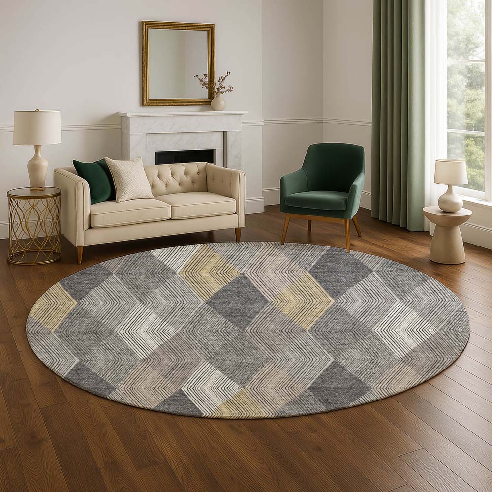 Dalyn The Reserve TR11 Charcoal Area Rug Round Room Scene