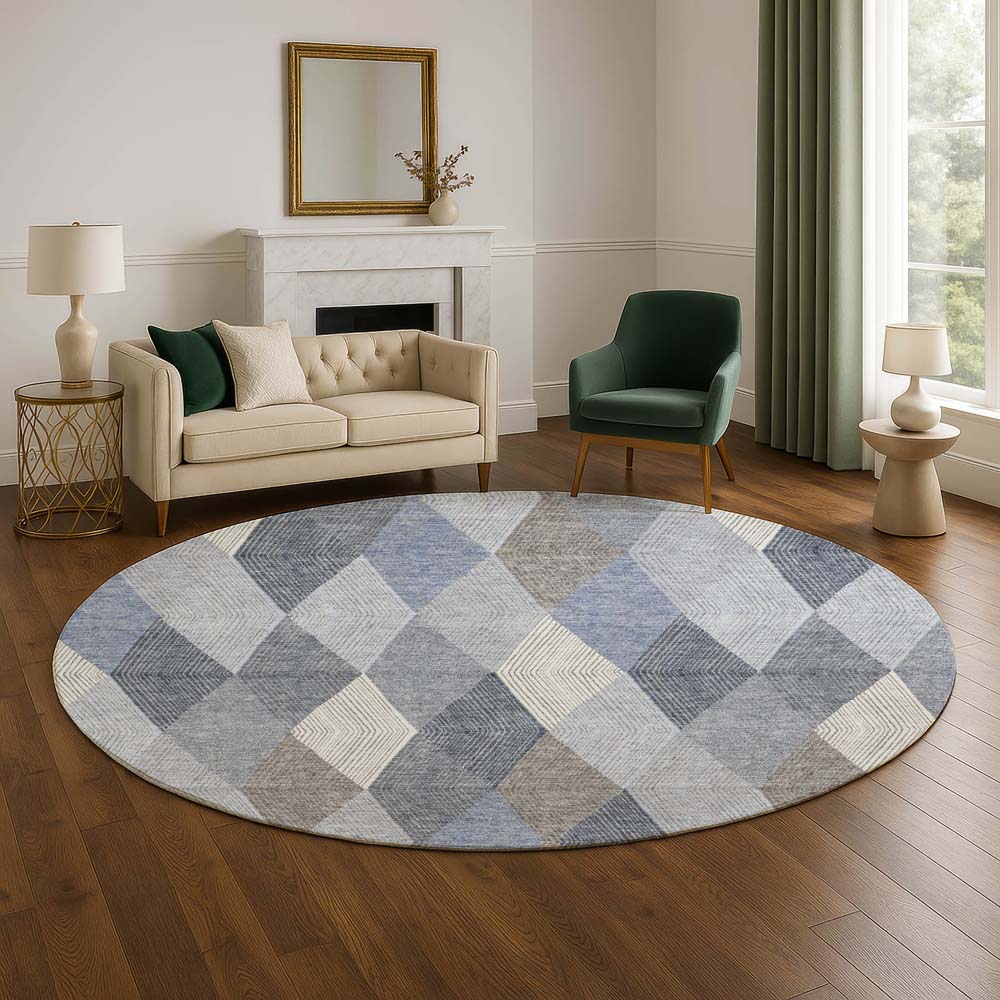 Dalyn The Reserve TR11 Denim Area Rug Round Room Scene Dalyn The Reserve TR11 Denim Area Rug Round Room Scene