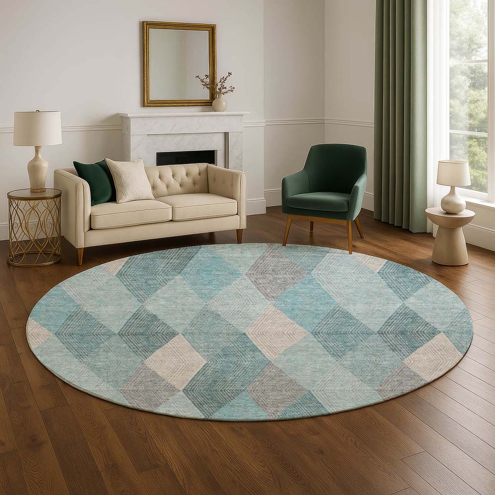 Dalyn The Reserve TR11 Turquoise Area Rug Round Room Scene Dalyn The Reserve TR11 Turquoise Area Rug Round Room Scene