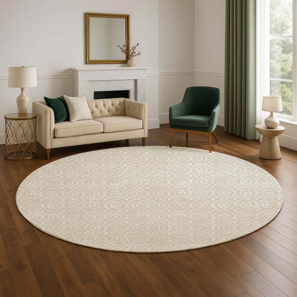 Dalyn The Reserve TR12 Beige Area Rug Round Room Scene
