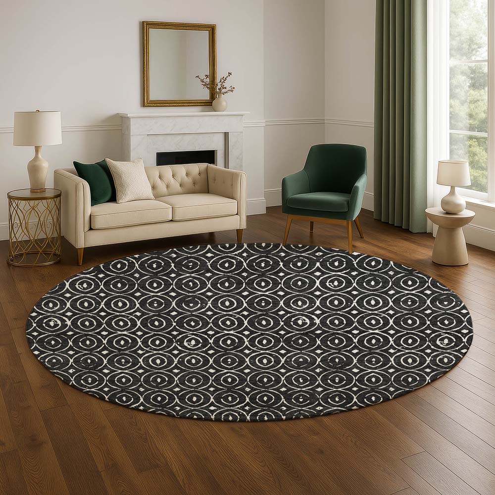 Dalyn The Reserve TR12 Black Area Rug Round Room Scene