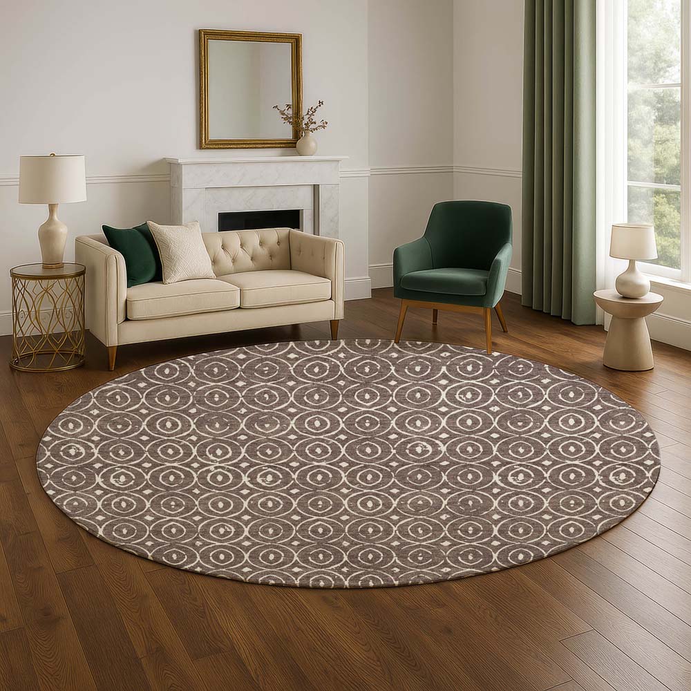 Dalyn The Reserve TR12 Brown Area Rug Round Room Scene