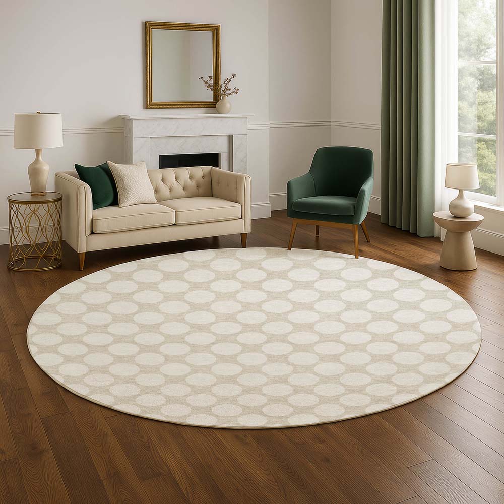Dalyn The Reserve TR13 Beige Area Rug Round Room Scene