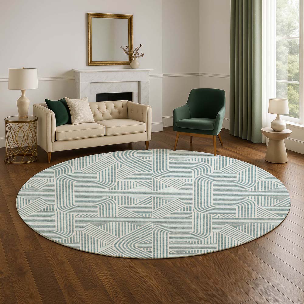 Dalyn The Reserve TR14 Teal Area Rug Round Room Scene