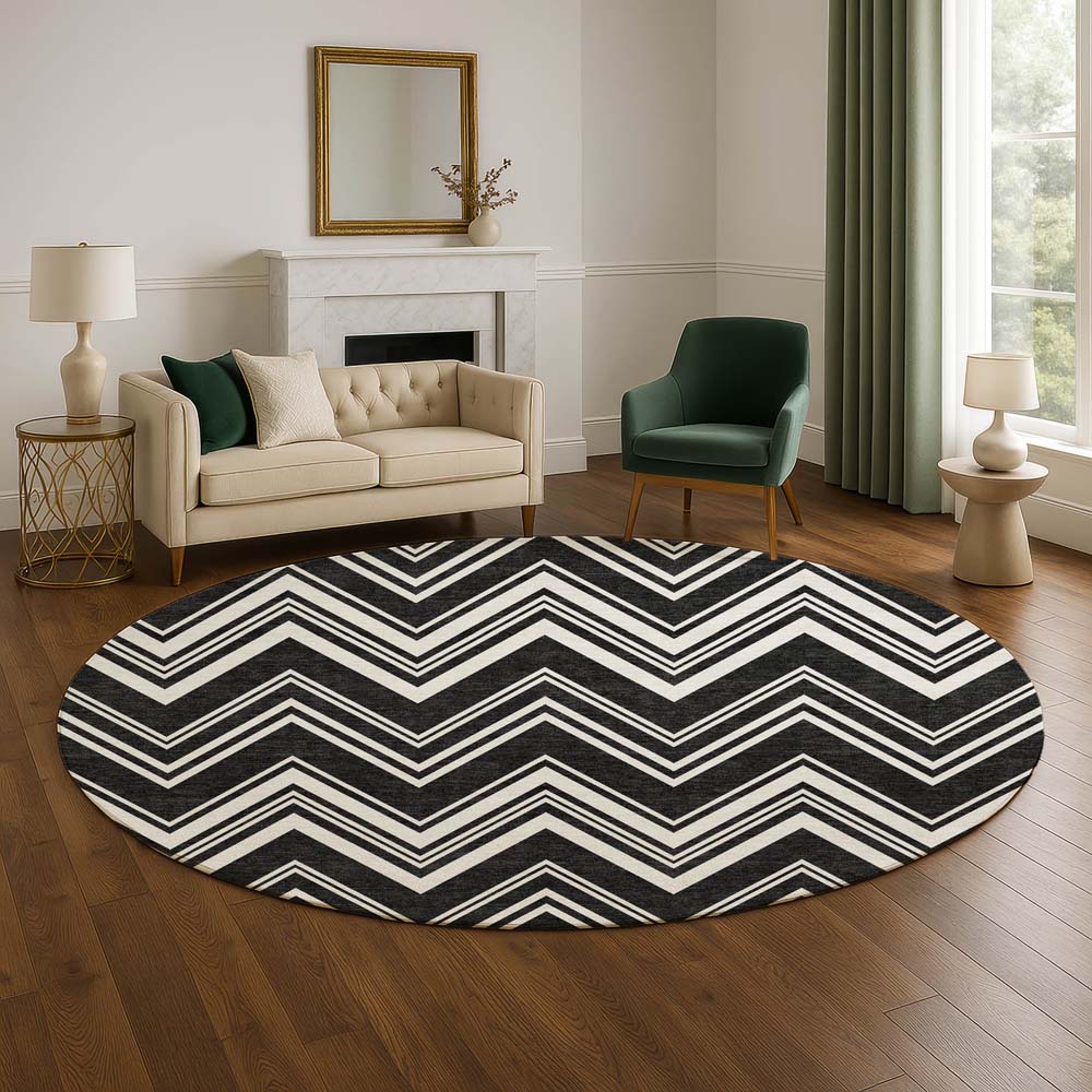 Dalyn The Reserve TR17 Black Area Rug Round Room Scene
