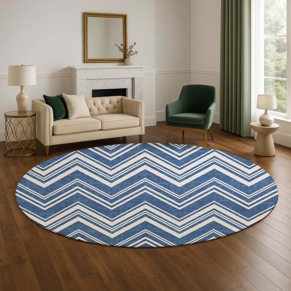 Dalyn The Reserve TR17 Blue Area Rug Round Room Scene