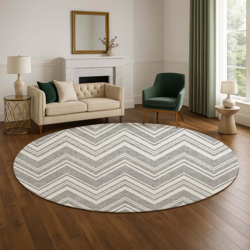 Dalyn The Reserve TR17 Pewter Area Rug Round Room Scene