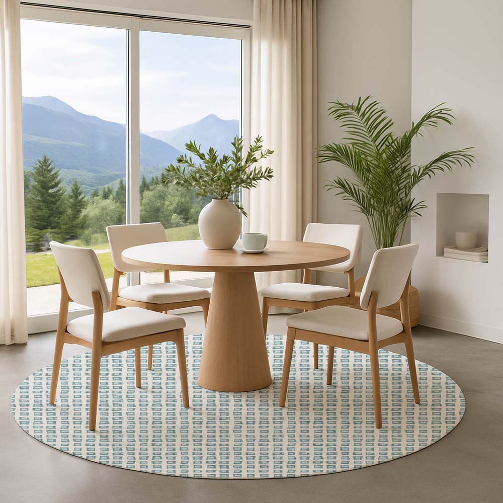 Dalyn The Reserve TR4 Teal Area Rug Round Room Scene
