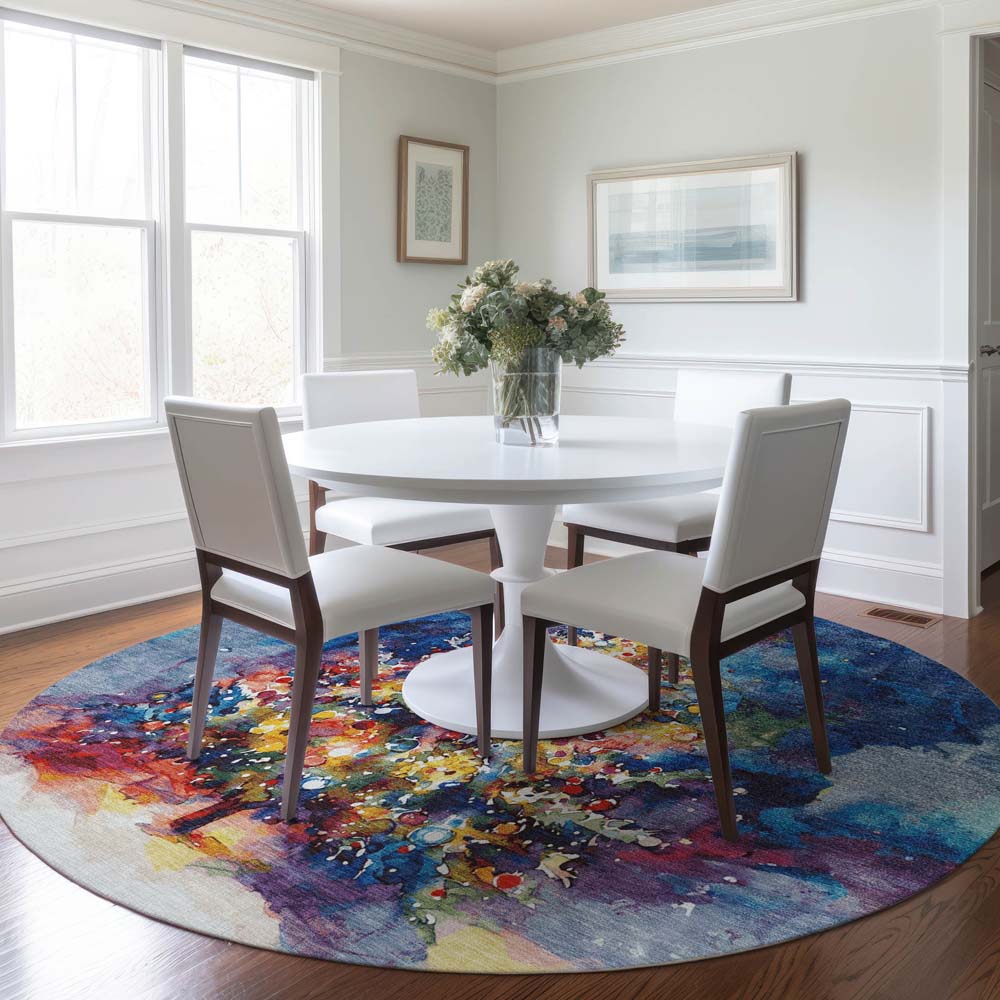 Dalyn Wonderland WN14 Navy Area Rug Round Room Scene