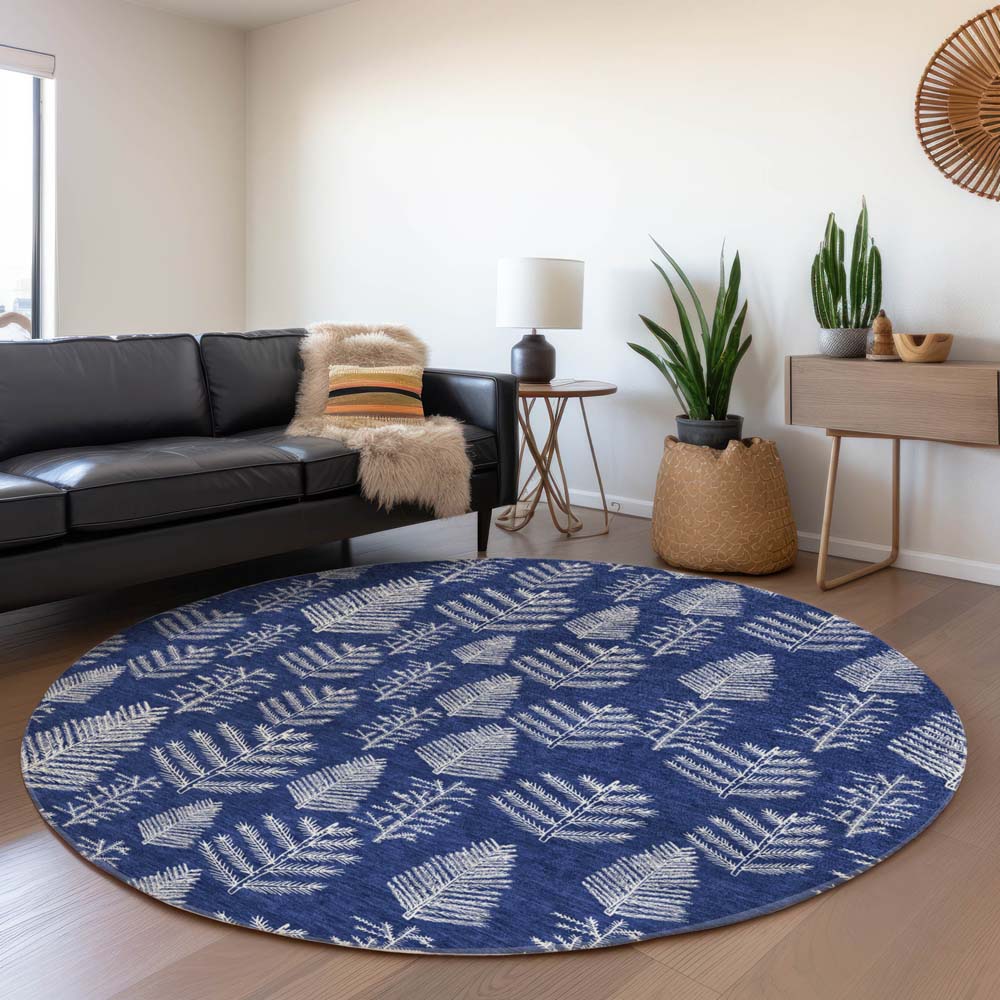 Dalyn Wonderland WN21 Navy Area Rug Round Room Scene