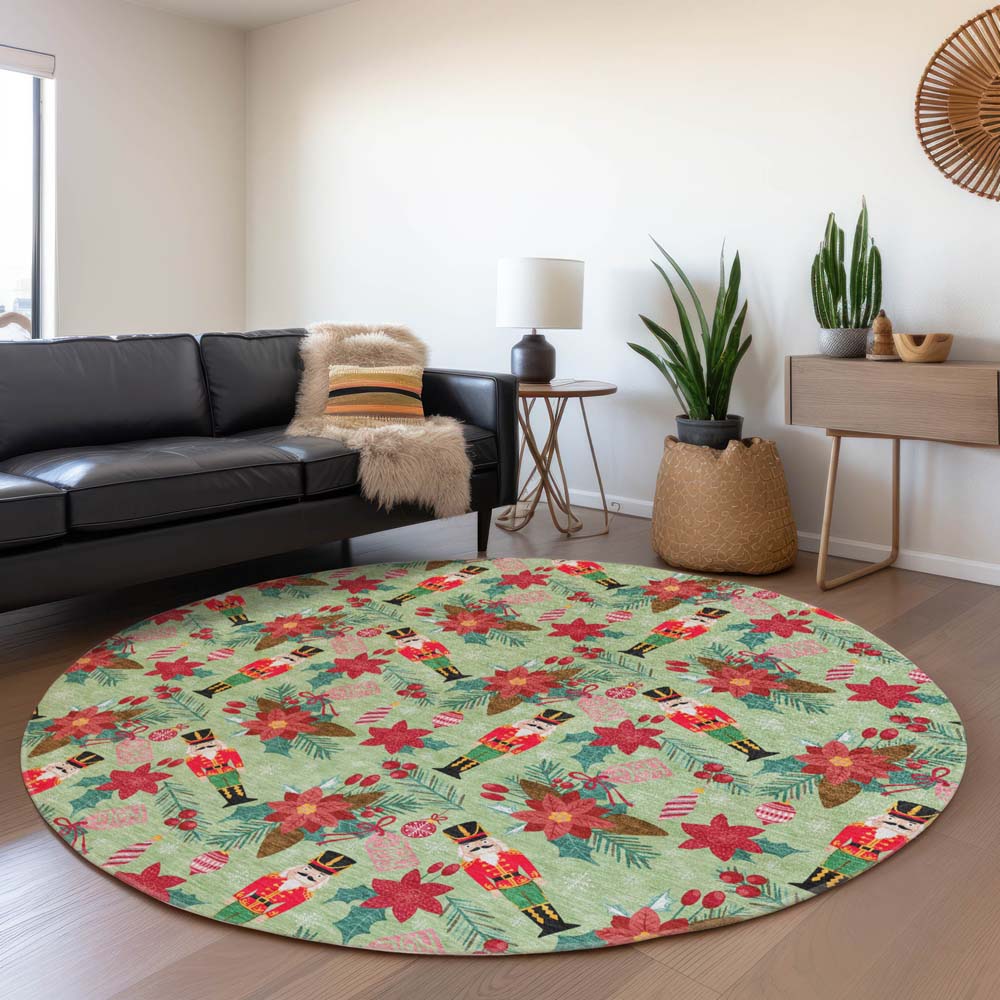Dalyn Wonderland WN30 Aloe Area Rug Round Room Scene Dalyn Wonderland WN30 Aloe Area Rug Round Room Scene