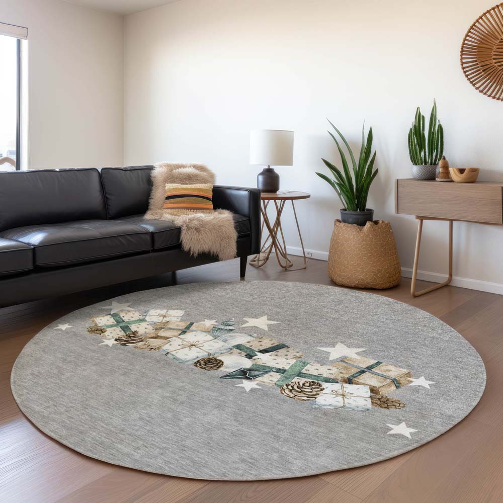 Dalyn Wonderland WN33 Gray Area Rug Round Room Scene