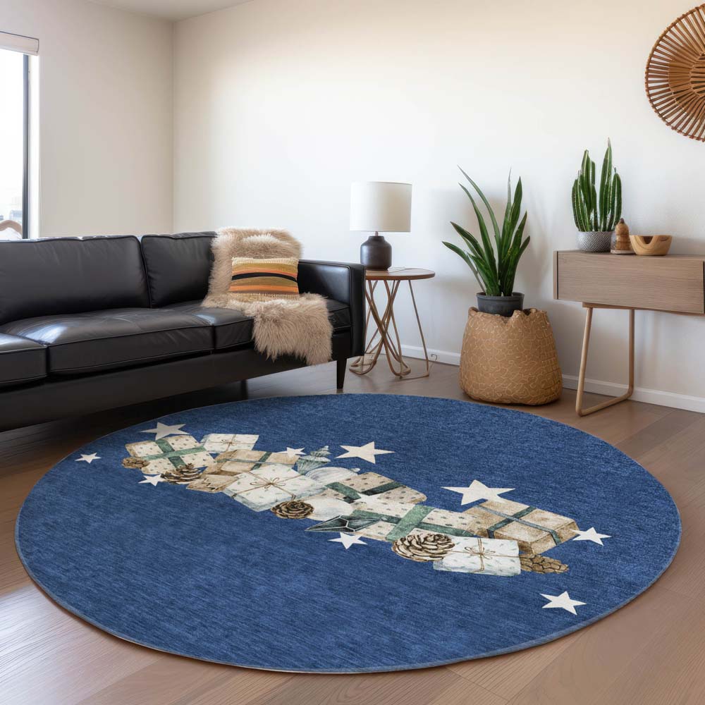 Dalyn Wonderland WN33 Navy Area Rug Round Room Scene