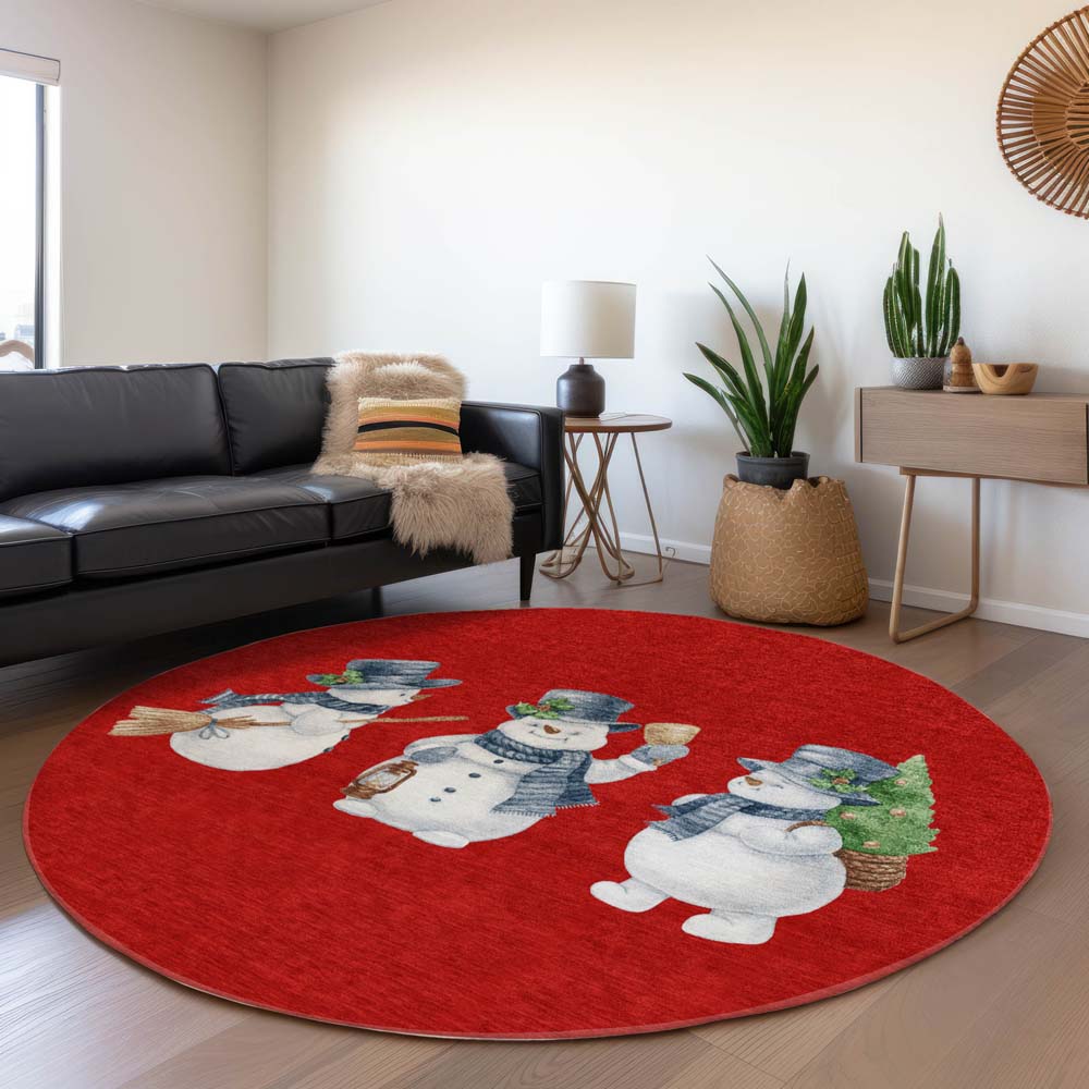 Dalyn Wonderland WN34 Red Area Rug Round Room Scene