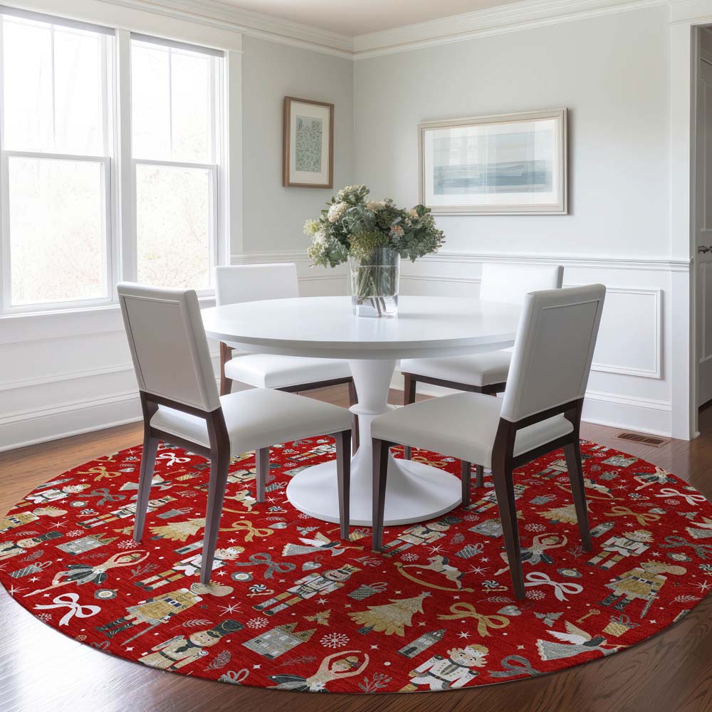 Dalyn Wonderland WN35 Red Area Rug Round Room Scene