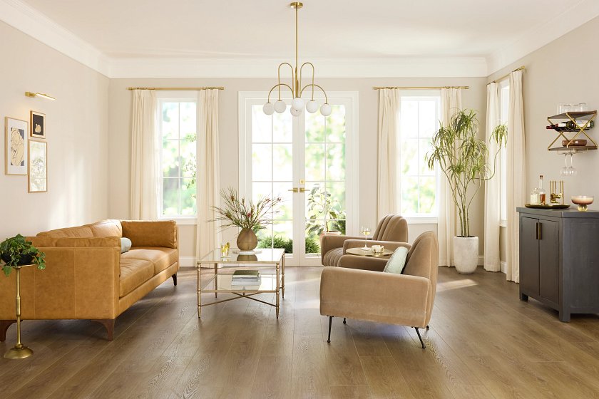 Shaw Coretec Flagship Saddle Oak 9" X 72" Luxury Vinyl Plank Room Scene