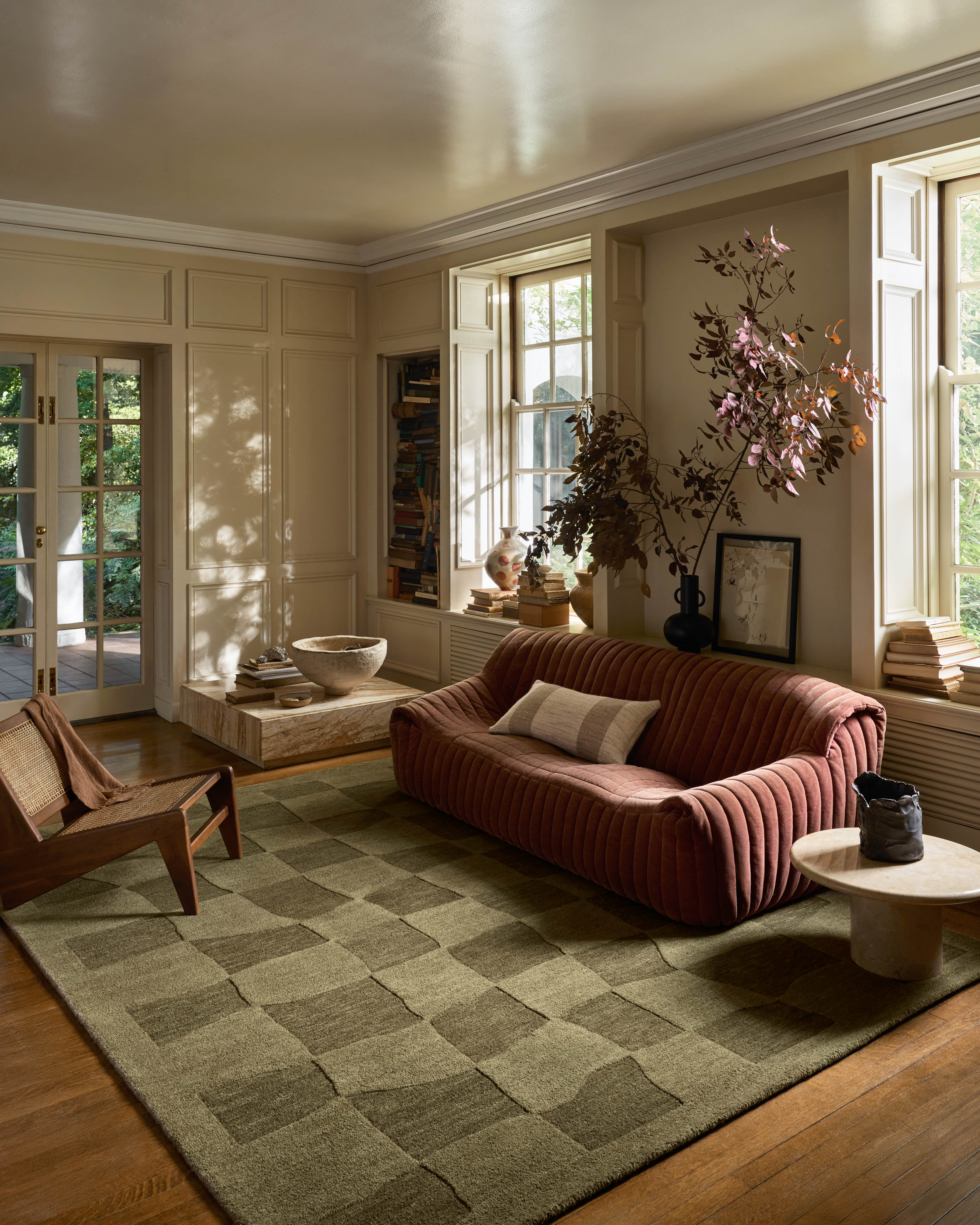 Craven CVN-03 Green Olive Area Rug Room Scene - Leanne Ford x Loloi