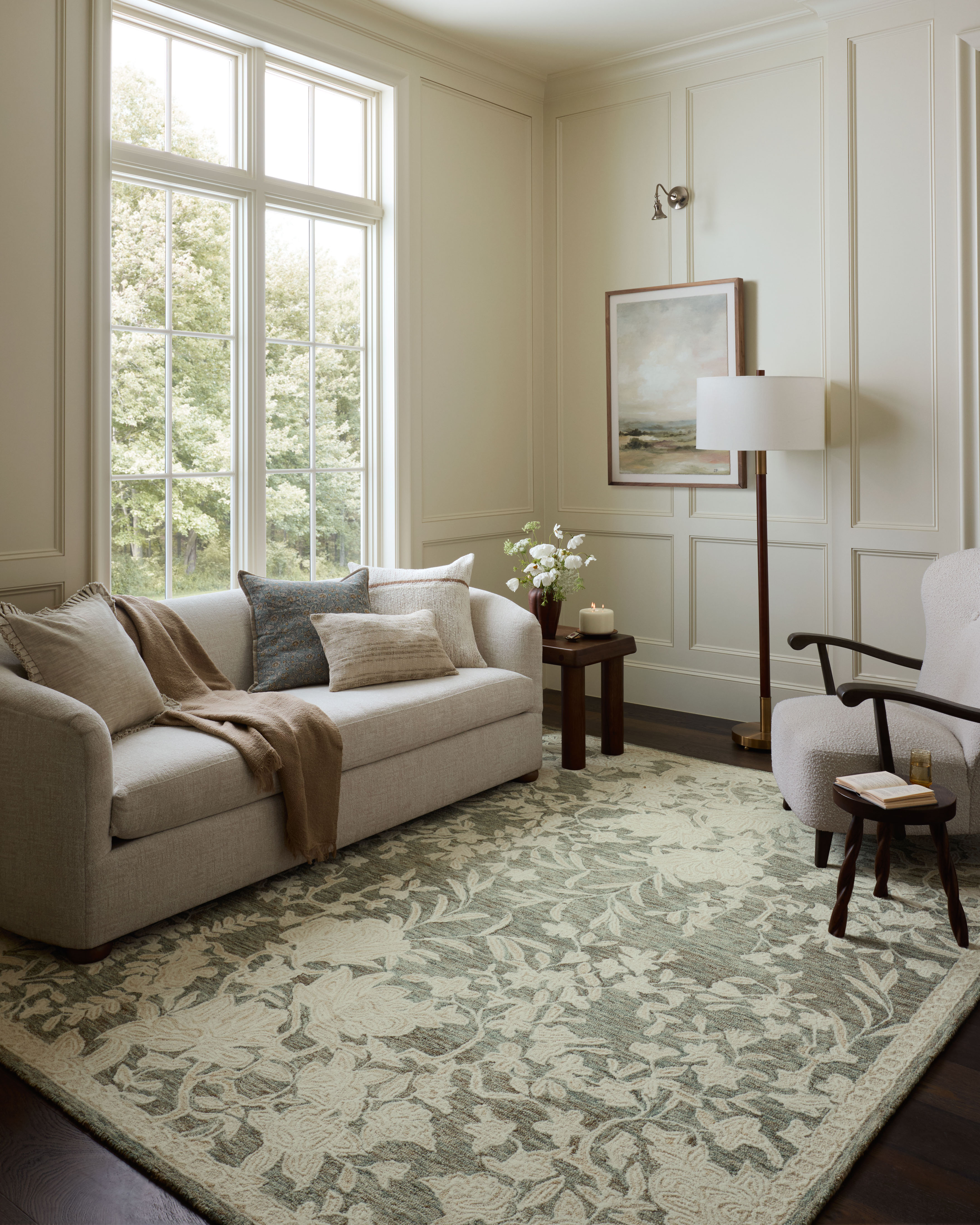 Loloi Lenore LNO-02 Lagoon Wheat Area Rug Room Scene